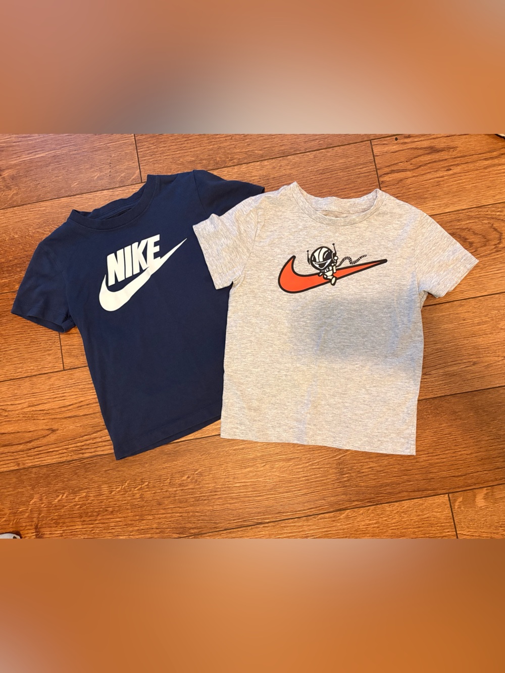 Nike Kids Short Sleeve Tees - Navy & Heather Gray with Orange Swoosh